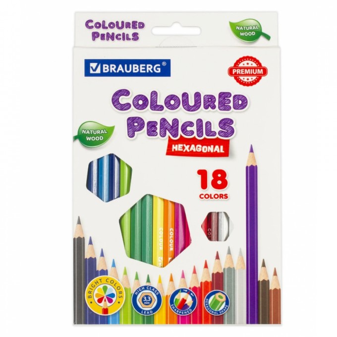 Шестигранные цветные карандаши BRAUBERG PREMIUM 181657