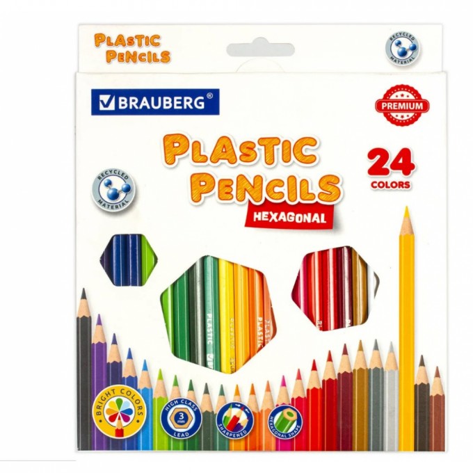 Пластиковые цветные карандаши BRAUBERG PREMIUM 181668