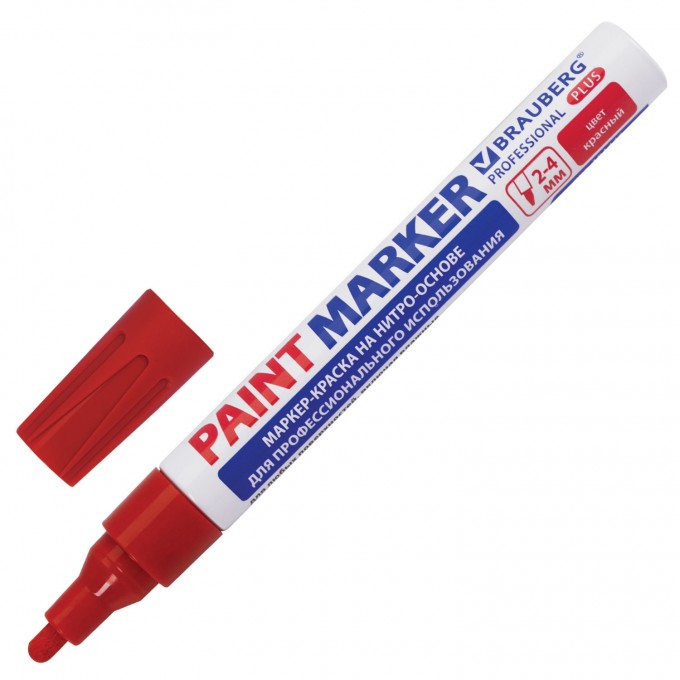 Маркер-краска лаковый BRAUBERG Professional Plus 151446, 4мм, красный, 12шт OPT_202194_12