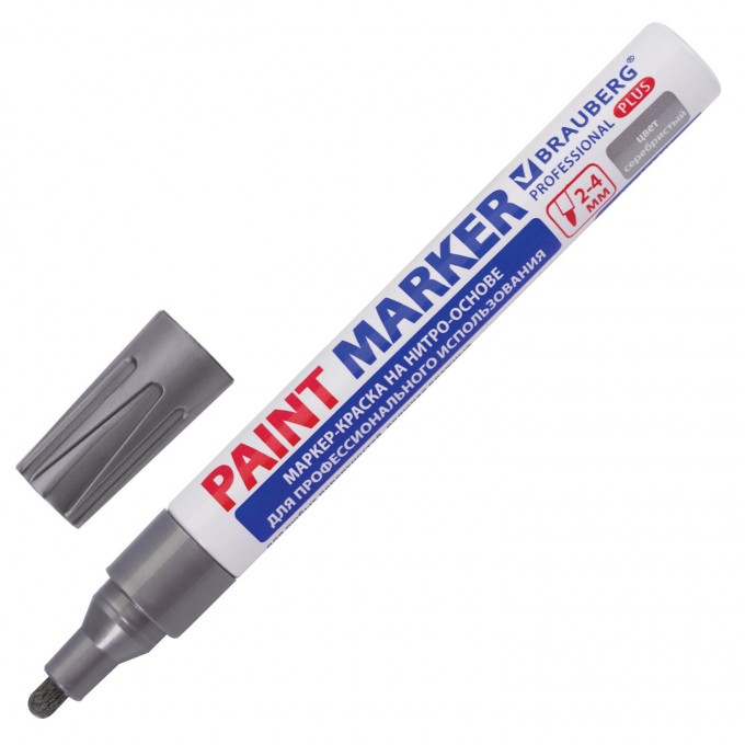 Маркер-краска лаковый BRAUBERG Professional Plus 151448, 4мм, серебристый, 12шт OPT_202196_12
